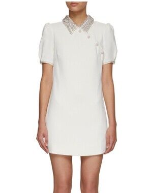 Self-Portrait Dimante  Collar Crepe Puff Sleeve Mini Dress Size 0